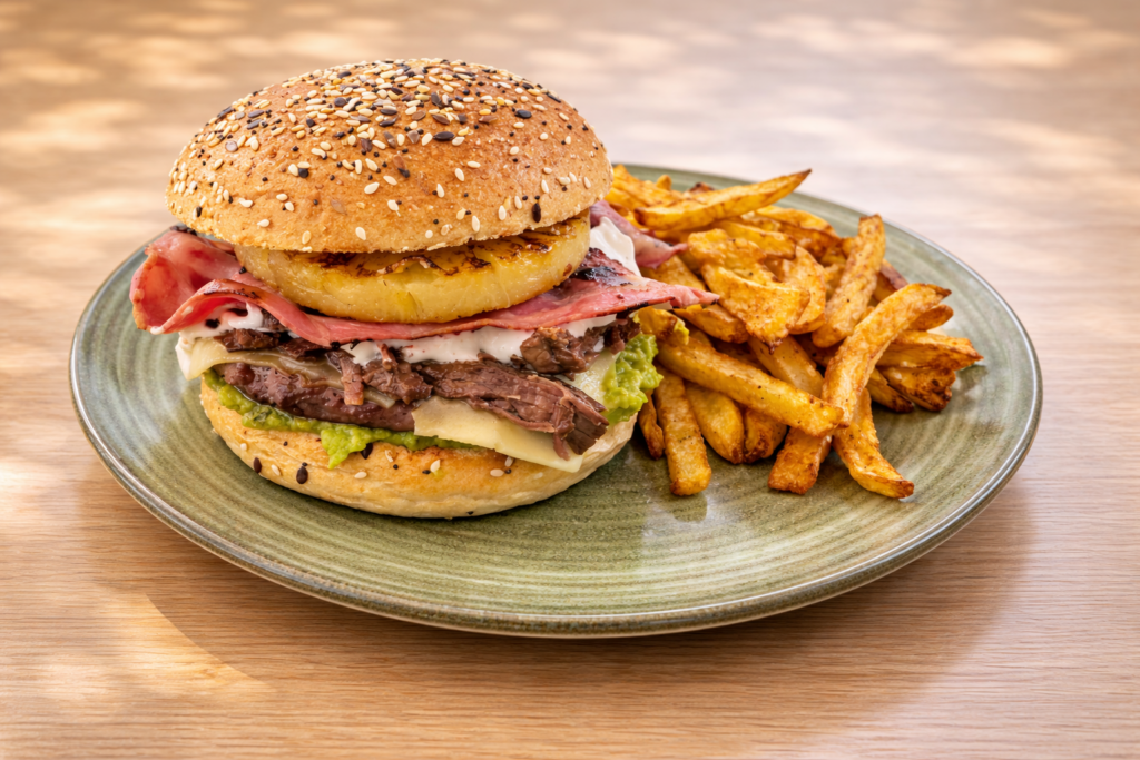 Hamburguesas de Aires de Trapiche. La hamburguesa Caribbean: el toque tropical de la casa